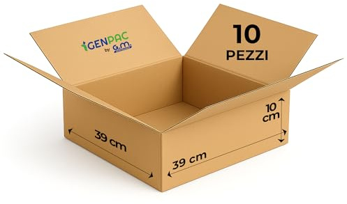 GM 10 Scatole Cartone Avana 39x39x10 h cm - Mono Onda Resistenti per Imballaggio, Spedizioni e E-Commerce - Cartoni Trasloco e Packaging Riciclabile, Vari formati, Ideali per Uffici e Aziende
