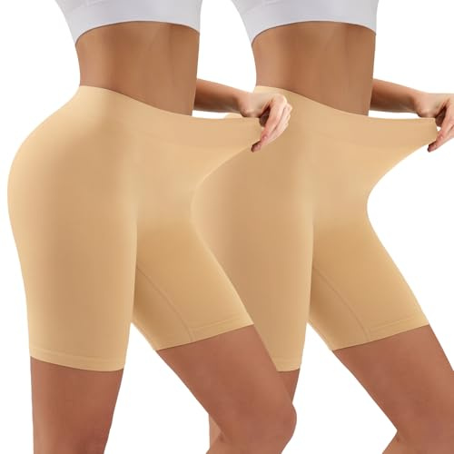 YADIFEN Cycliste Short Femme Taille Haute Slip Panty Anti Frottement Cuisse sous-vêtements Short sous Robe Short 2 Paquet Beige L
