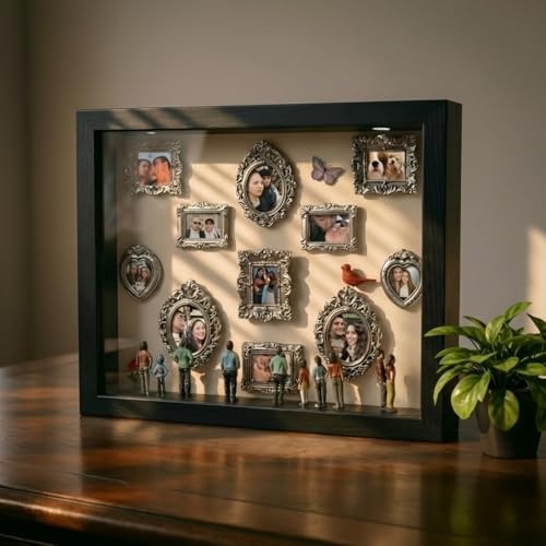 Cadre Photo 3D personnalisé Mini Musée de Nous Boîte d'ombre avec Mini Cadres Vintage et Figurines, Cadeau Photo personnalisé pour Saint-Valentin, Anniversaire ou Couple, pour Lui et Elle