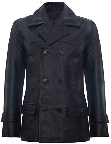 Infinity Leather Uomo Tedesco Nero Navale Dr Who Mucca Nascondi Pea Cappotto in Pelle XL