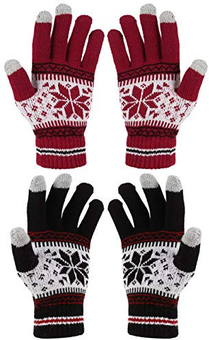 Gitua 2 Paar Touchscreen Handschuhe, Damen Winterhandschuhe Winddichte Strick Fäustlinge Handschuhe für Skifahren Radfahren Wandern