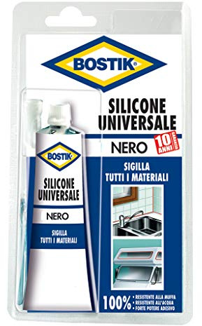 Bostik Silicone Universale Acetico Nero Blister 60ml - Resistente all'Acqua e alle Muffe