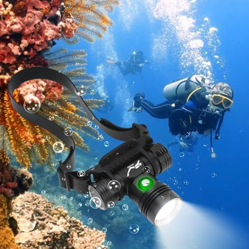 WINDFIRE Scuba Diving Headlamp, Rechargeable Dive Light, IPX8 Waterproof Underwater Headlight with 3 Modes & Power Indicator, High Lumen, Long Runtime, Diving Torch for Snorkeling, Cave Exploration