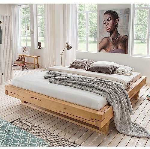 Lomadox Doppelbett Ehebett Bett Echtholz Massivholz, 180x200 cm, Fichte massiv, ohne Kopfteil, Massivholzkufen, B/H/T ca. 198/42/228 cm