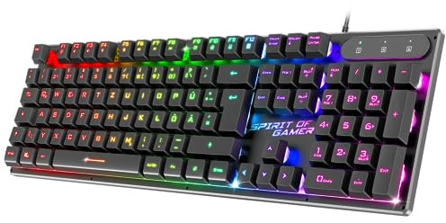 SPIRIT OF GAMER x PRO K1 | Kabelgebundene Semi Mechanische Gaming Tastatur PC | Layout QWERTZ Deutsch | 26 Anti-Ghosting Tasten | 3 RGB Hintergrundbeleuchtungsmodi | Slim USB Gaming Keyboard
