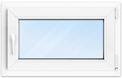 FENSTERVERSAND - Kellerfenster 80 x 40 Kunststofffenster Weiß - 2-fach Verglasung mit Klarglas - Dreh- & Kippfenster, Fenster Kunststoff - DIN rechts - BxH: 800x400 mm, 70 mm Profil