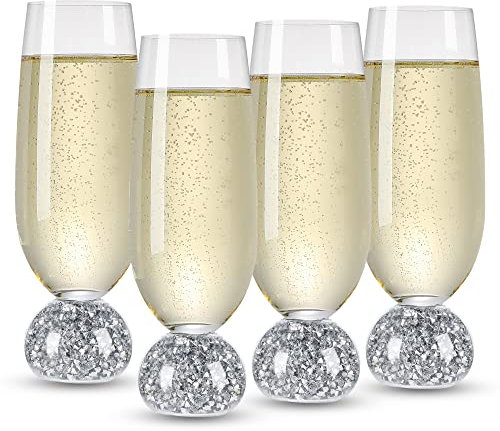 Soetai Sektgläser Set Champagnerflöten,Set aus 4 bleifreien Kristallgläsern,200ml Champagnergläser,klare Gläser,Bar-Glaswaren (Zerquetschte Diamanten)