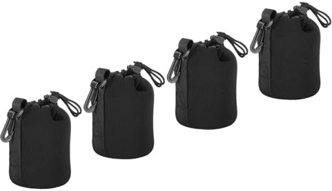 PATIKIL Sac pour Objectif D'Appareil Photo, 4 Pièces, 3,5 de Diamètre X 5,5 de Hauteur, Pochette à Cordon avec Néoprène Épais de Protection, Étui pour Objectif D'Appareil Noir