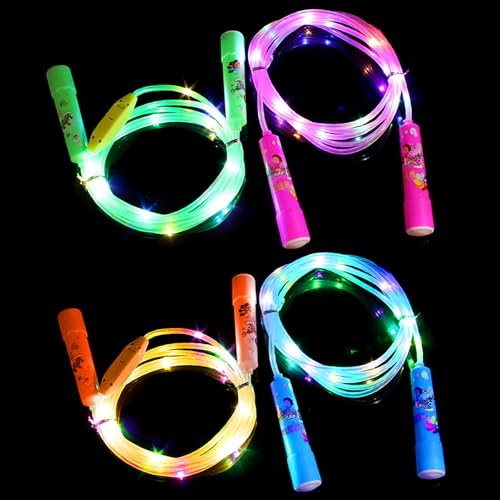 4 Pièces Corde à Sauter Lumineuse à LED, Corde à Sauter LED, Corde a Sauter Reglable, Trois Modes D'éclairage, Jump Skipping Rope Pour Le Sport, L'entraînement Physique