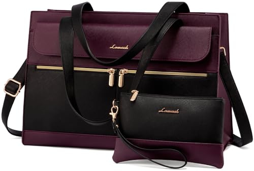 LOVEVOOK Laptop Bags for Women 15.6 Inch Ladies Work Bags Large Tote Bag with Laptop Compartment Designer Handbag Stylish PU Leather Briefcase for School Shoulder Bag for Office Business, Purple