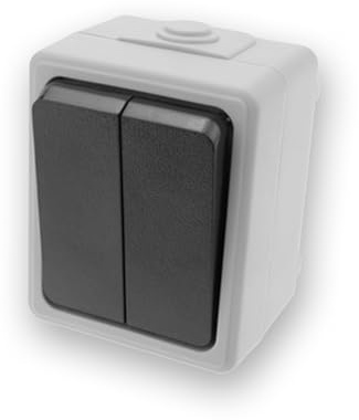 Doble conmutador estanco IP65, 2 posiciones, 250V, uso en exteriores, control de iluminación y equipos eléctricos en ambientes húmedos.