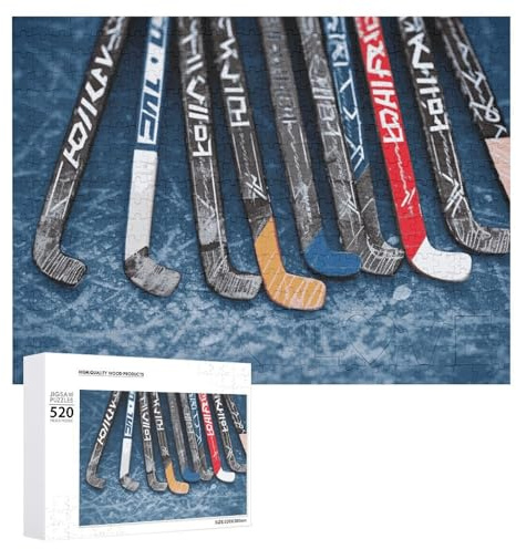Ice Hockey Sticks Jigsaw Puzzle Challenging Photo Puzzle HD Quality Landscape Jigsaw Puzzles Picture Puzzle Wooden Puzzles for Adults Kids 520 Pieces