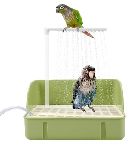Automatic Bird Bath Fountain with Anti-Bite Cord Protector, Large Parrot Bathtub with Running Water Faucet, USB Electric Bird Shower for Parakeet, Cockatiel, Conure, African Grey, Lovebirds (Green)
