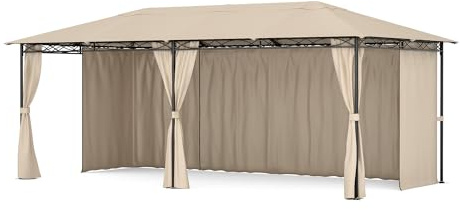 Cenador Blumfeldt Mondo 3x6, Estructura de Acero, Cortinas, Resistente al Óxido, para Jardín, Beige
