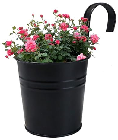 Huxibai Blumentöpfe Zum Aufhängen Hängend Mit Drainageloch - Eisen Übertopf Eimer Wand Pflanztopf Hängend Balkontopf Mit Haken | Für Balkon, Zaun, Garten, Wand, Robuster Hängetopf