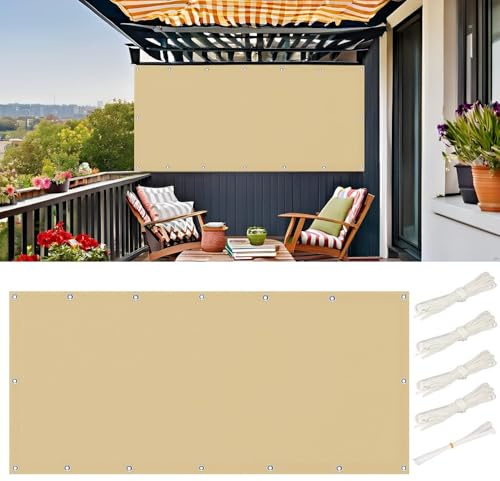 Voile Dombrage 1.5x3 m Rectangulaire Imperméable, Toile Ombrage Exterieur, Voile Dombrage Pare-Soleil Jardin Balcon UV Protection pour Patio Terrasse Extérieur avec Oeillets et Cordons, Sable Beige