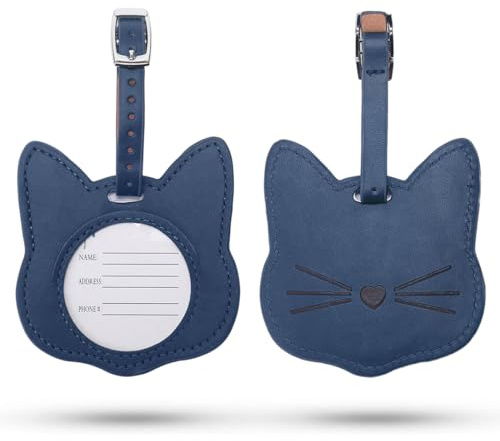AFCJLTO 2 pz Identificador de Maletas, Etiquetas de Equipaje para Gato patrón, Etiqueta Maleta Viaje Cuero, Etiquetas para Maletas, Identificador Maletas Viaje, Luggage Tag para Negocios, Azul oscuro