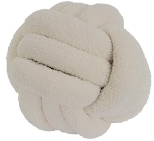 Dekoratives Knotenkissen, ca. 25 cm, trendiger Teddy Bouclé Stoff, Handgefüllt, 4 Farben, Sofakissen, Dekoration für Wohnzimmer und Schlafzimmer, ausgefallene Kissen (Offwhite)