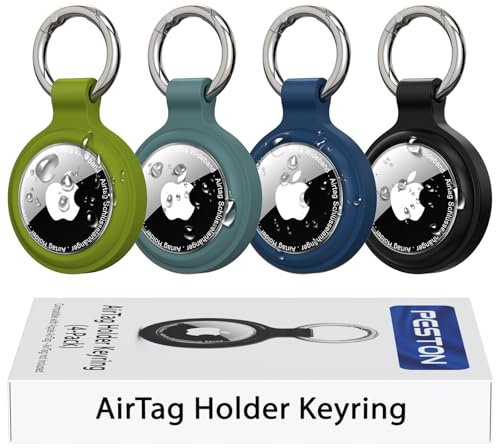 PESTON AirTag Nyckelring, 4-pack IP67 Hållare för Apple AirTag 1 och 2 | AirTag fodral i silikon och transparent TPU; IP67-design; zinklegerad ring; nycklar, bagage, husdjur; AirTag ingår inte