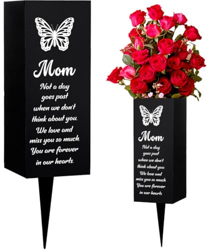 WEBEEDY Mamma - Vasi da cimitero, per tomba, motivo farfalla, mamma, vasi commemorativi, cimitero, con spiedo, ornamenti funebri all'aperto, regalo di condoglianze, 8 x 20 cm
