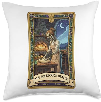 Sourdough Dealer Tarot Card Skeleton Women Baking Bread Throw Pillow