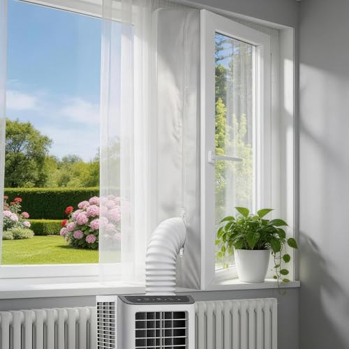 Ninonly Kit Ventana Aire Acondicionado, 4m Sellado Ventana para Aire Portatil con Cremallera, Universal Sello Accesorios AC Móviles para Ventanas Abatibles, Compatible con Cualquier Manguera