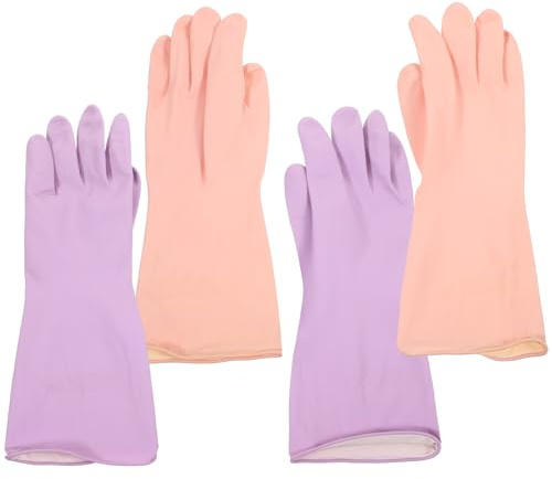 Mipcase 2 Pairs Waterproof Latex Cleaning Gloves for Household Dishwashing and Kitchen Chores, Sturdy Anti-wear Kitchen Gloves for Women, Reusable Cleaning Mittens for Home Use
