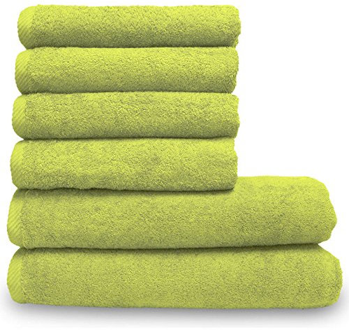 Lanudo Pure Line Handtuch-Set 6 teilig, 2 Duschtücher 70 x 140 cm & 4 Handtücher 50 x 100 cm, Lime