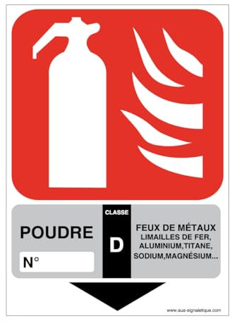 AUA SIGNALETIQUE - Panneau Extincteur Classe Poudre D - 150x105 mm, Aluminium Dibond 3mm