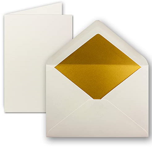 FarbenFroh by GUSTAV NEUSER 10 Sets - Faltkarten DIN A5 - Naturweiß (weiß) mit Umschläge DIN C5 mit Gold Metallic Futter - 14,8 x 21 cm
