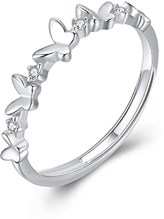 KristLand Anneaux Papillon Argent Sterling Bague Réglable avec Zircone Cubique Anneaux en Argent pour Femmes Bijoux Cadeaux pour Dames Filles