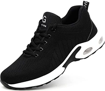 IYVW C9191 Scarpe Antinfortunistica Uomo Leggere S1 SRC Punta in Acciaio Scarpe da Lavoro Leggere Comode Antistatico Traspirante Scarpe di Sicurezza Nero 50 EU