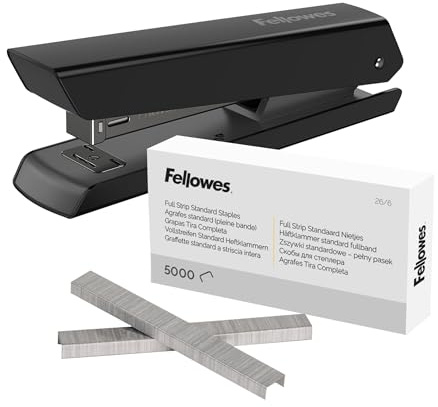 Fellowes Jam Free Stapler, 20 Sheet Capacity - LX820 Full Strip Antibacterial Manual Stapler- Uses Both 24/6mm and 26/6mm Staples - Includes a Box of 5000 26/6mm Full Strip Staples