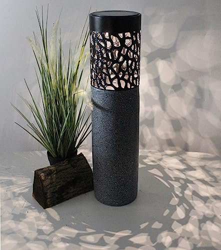 Arnusa Solar Dekoleuchte Rund 13 x 53 cm Solarlampe Akzentleuchte Pollerleuchte warmweiß Solarleuchte Wegeleuchte Metall Kunststein