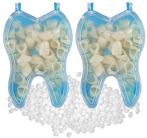 Dental Temporary Tooth Cap Crown Veneers Front Back Anterior and Molar Posterior Teeth with Tooth Repair Thermal Beads Cap Filler for Missing Broken Teeth (100 Pcs Front Teeth)