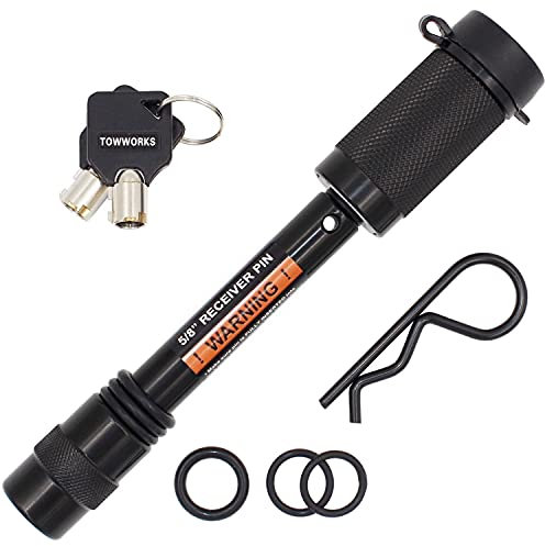 TowWorks 79630 Keyed Alike 5/8 Trailer Hitch Lock with Extra Long 3-1/4 Span, Double Safety Tow Hitch Receiver Locking Pin for Class III IV Hitches with 2 and 2.5 Receivers
