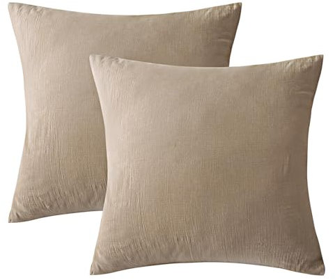 SOULFUL Doppelte Muslin Kissenbezug 80x80 Baumwolle, Kissenbezüge 2 Teilig mit Reißverschluss, ÖkoTex Zertifiziert, Beige