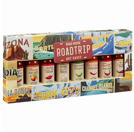 Hot Sauce Gift Set for Mens Gifts - Food Truck Chilli Hot Sauce Set of 7 Street Food Sauce Bottle Heat Pack. Great Christmas Gifts for Men, Stocking Fillers, BBQ Hot Dogs, Birthday Gifts for Women