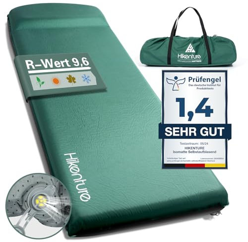 HIKENTURE Isomatte Selbstaufblasend, 8CM Dicke Camping Matratze aus Schaumstoff, Selbstaufblasbare Luftmatratze, Bequeme Schlafmatte für Outdoor, Zelt, Wandern-A2