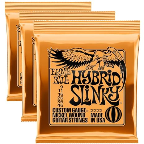 Ernie Ball Hybrid Slinky - Cuerdas para guitarra eléctrica, entorchado de níquel, calibre 9-46 (Paquete de 3)