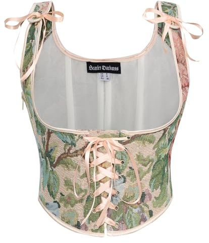 SCARLET DARKNESS Women Renaissance Corset Lace-up Front Underbust Bustier Top Floral Corsets Vest