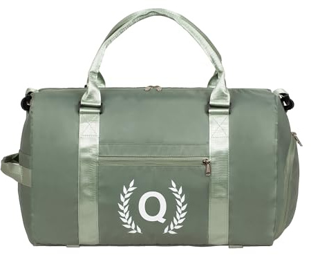 Turnbeutel für Damen, personalisierte Seesack mit Schuhfach, Sporttasche für Yoga & Tanz mit Nasstasche und Mattenriemen, Matcha-Grün, Q