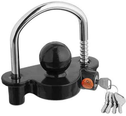 Relaxdays Antifurto per Rimorchio, Blocco per Auto, Dispositivo di Protezione per Caravan Lucchetto con 5 Chiavi, Nero, Alluminio, 15 x 15,5 x 7,5 cm