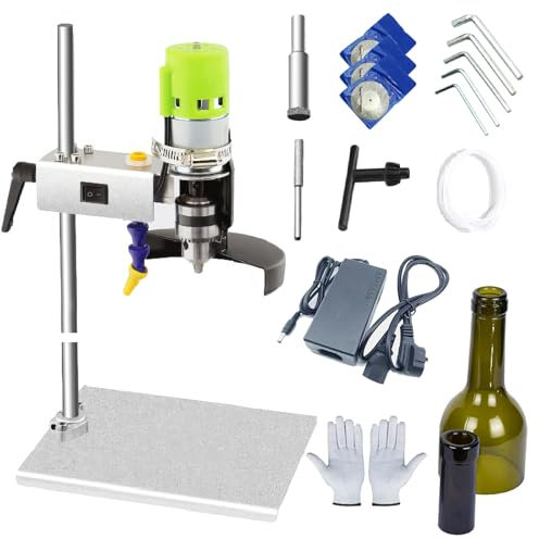 Taglierina elettrica per Bottiglie di Vetro, Mini Trapano Elettrico da banco da 200 W, con 6000 Giri/min, mandrino a 7 velocità, Spessore di Taglio 5 mm per Tagliare Vetro, Ceramica, Argilla, ECC.