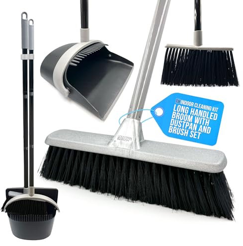 Sweeping Brush Indoor Cleaning Kit Set - Indoor Broom Soft Bristle and Dustpan and Brush Set, 180° Swivel Dustpan Head - Soft Broom Bristles Set for Kitchen, Living Room, Bedroom Cleaning