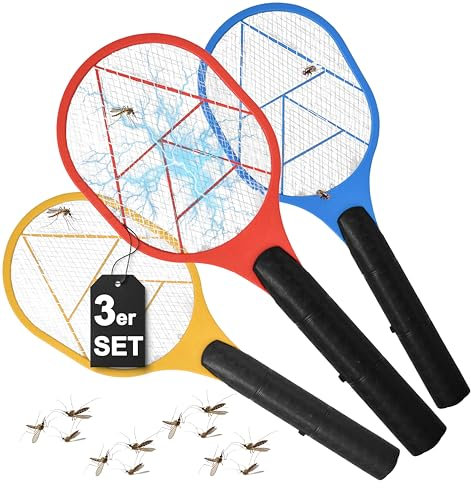 3X Elektrische Fliegenklatsche Doppeltes Sicherheitsnetz batteriebetrieben Mückenklatsche Fliegenfalle Fliegenfänger Insektenvernichter