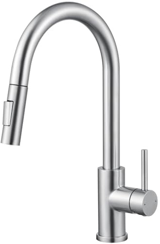 DERW Kitchen Tap, Kitchen Mixer Tap with 360° Swivel Spout, 2 in 1 Pull Out Sprayer, 304 Stainless Steel & Ceramic Cartridge, Water Saving Aerator and Anti-Burst Hose, Flexible Installation for Sink