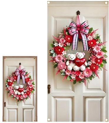 Ghirlanda per porta San Valentino, 180 x 90 cm, a forma di cuore, per San Valentino, decorazione sulla porta di casa, terrazza, appartamento, casa, hotel, fattoria