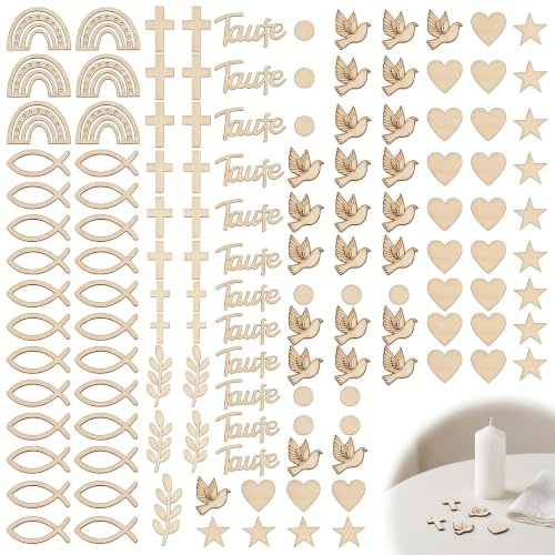 180 Pcs Decoración Comunión Niña y Niño, Cruces de Madera para Bautizo, Decoración Mesa Comunion y Confirmación, Mi Primera Comunión Adornos para Candy Bar y Mesa Dulce