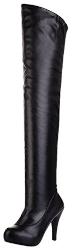 Onewus Botas altas de tacón alto por encima de la rodilla de las mujeres Botas de caña larga, Negro , 44 EU